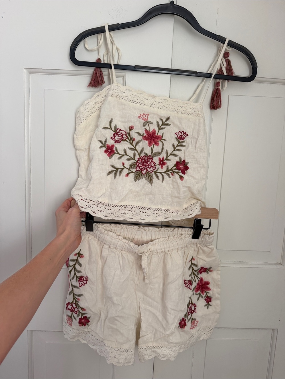 Universal Thread Cream Embroidered Floral Cami & Short Set